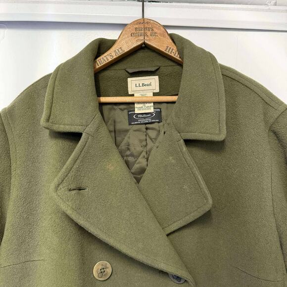 LL Bean Bellandi Italy Wool Pea Coat Jacket Womens XXL 2X Olive Green 100% WOOL - Picture 2 of 10
